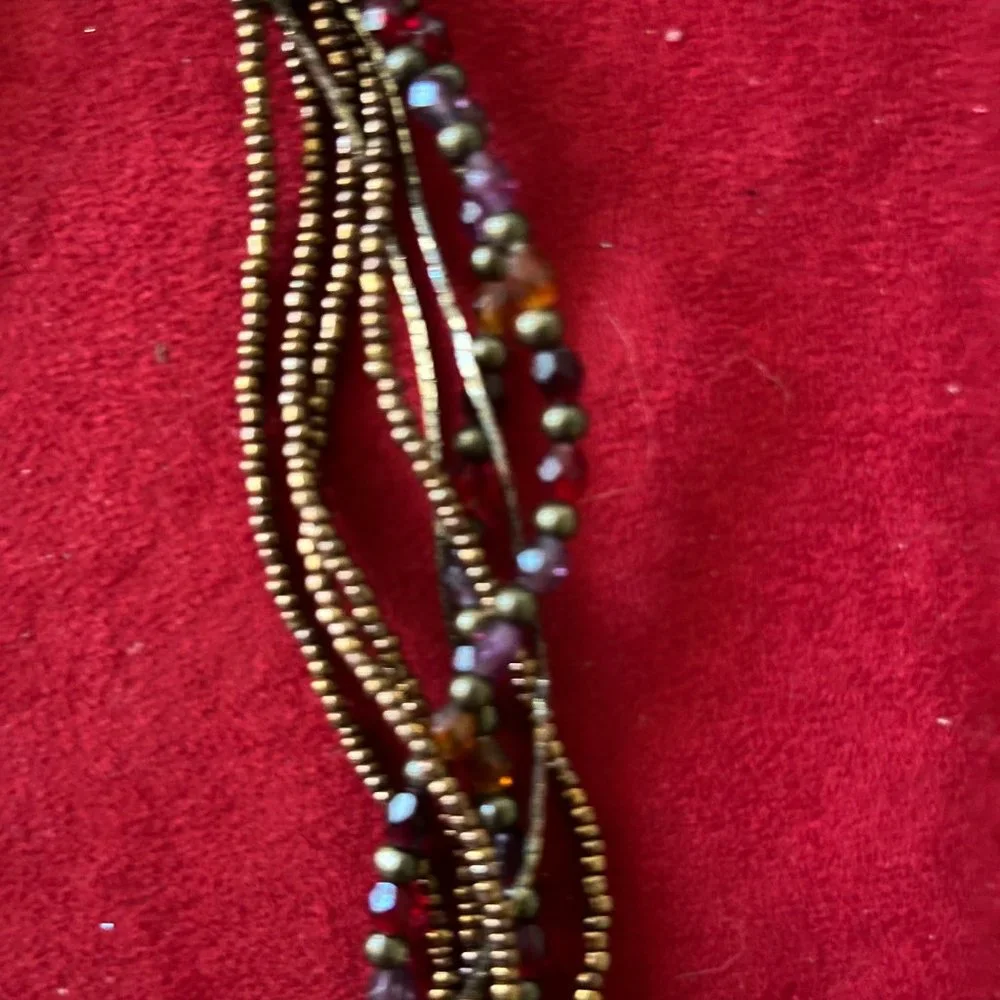 Beaded Necklace w/Dark Burgundy Crystal Pendant Adjustable - Picture 4 of 8